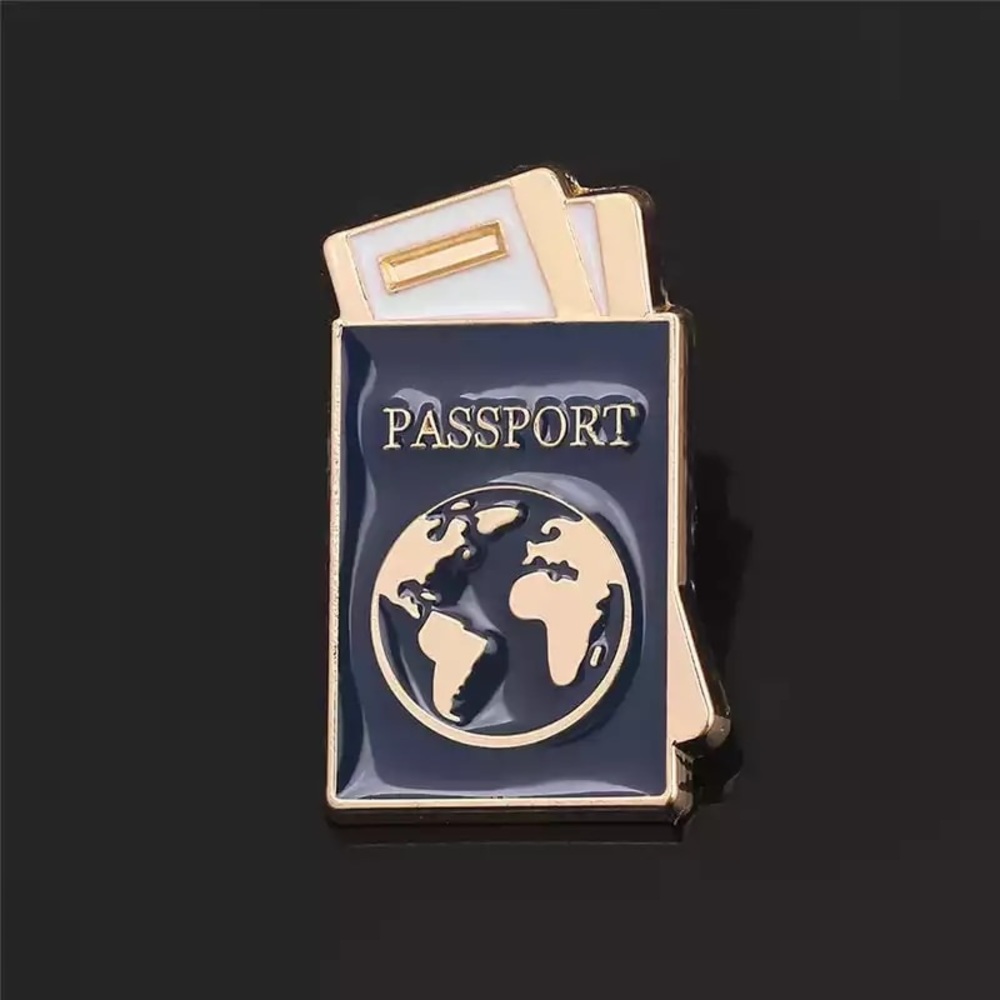 Travel Passport enamel pin gold navy blue world